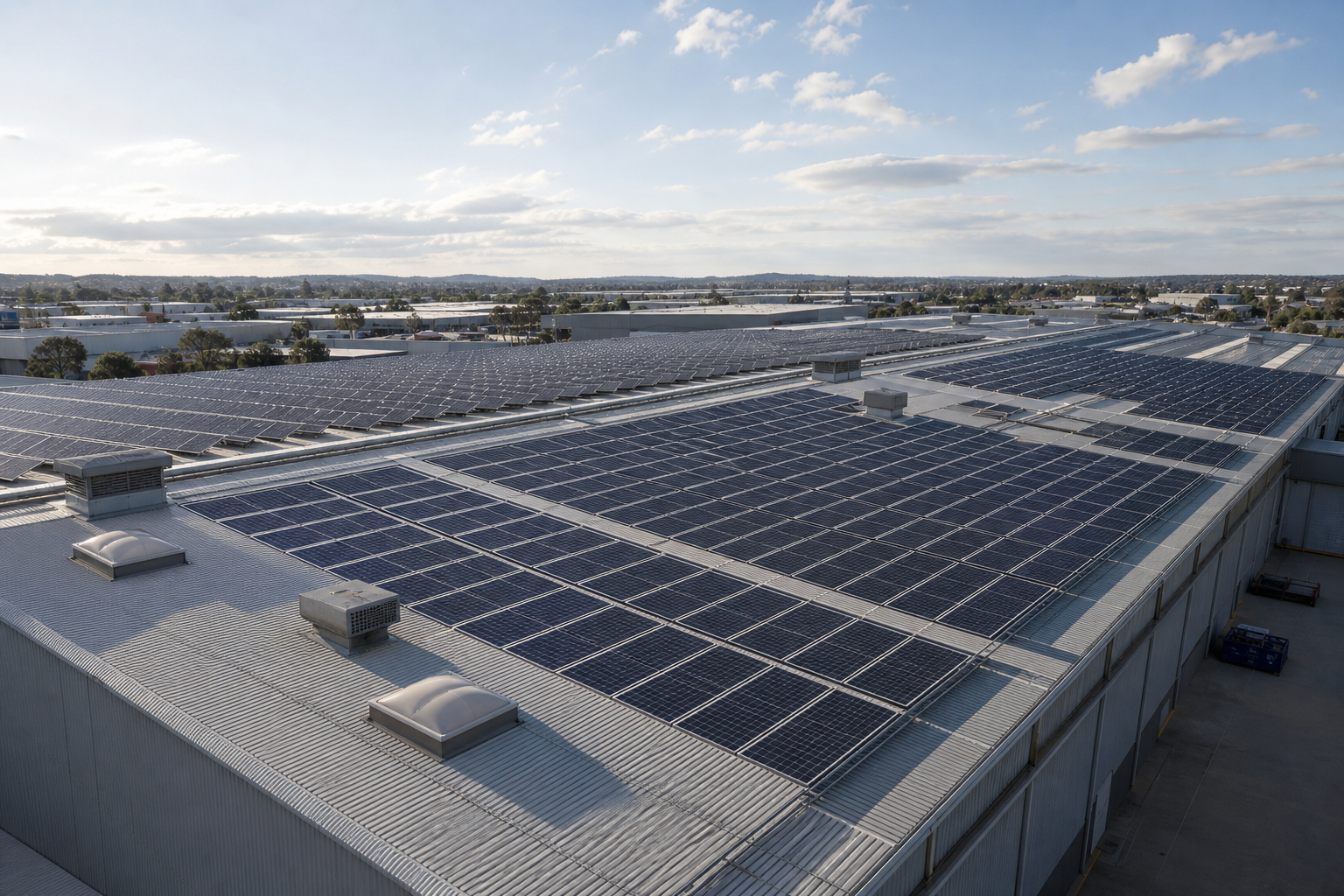 Commercial solar panel roof installation