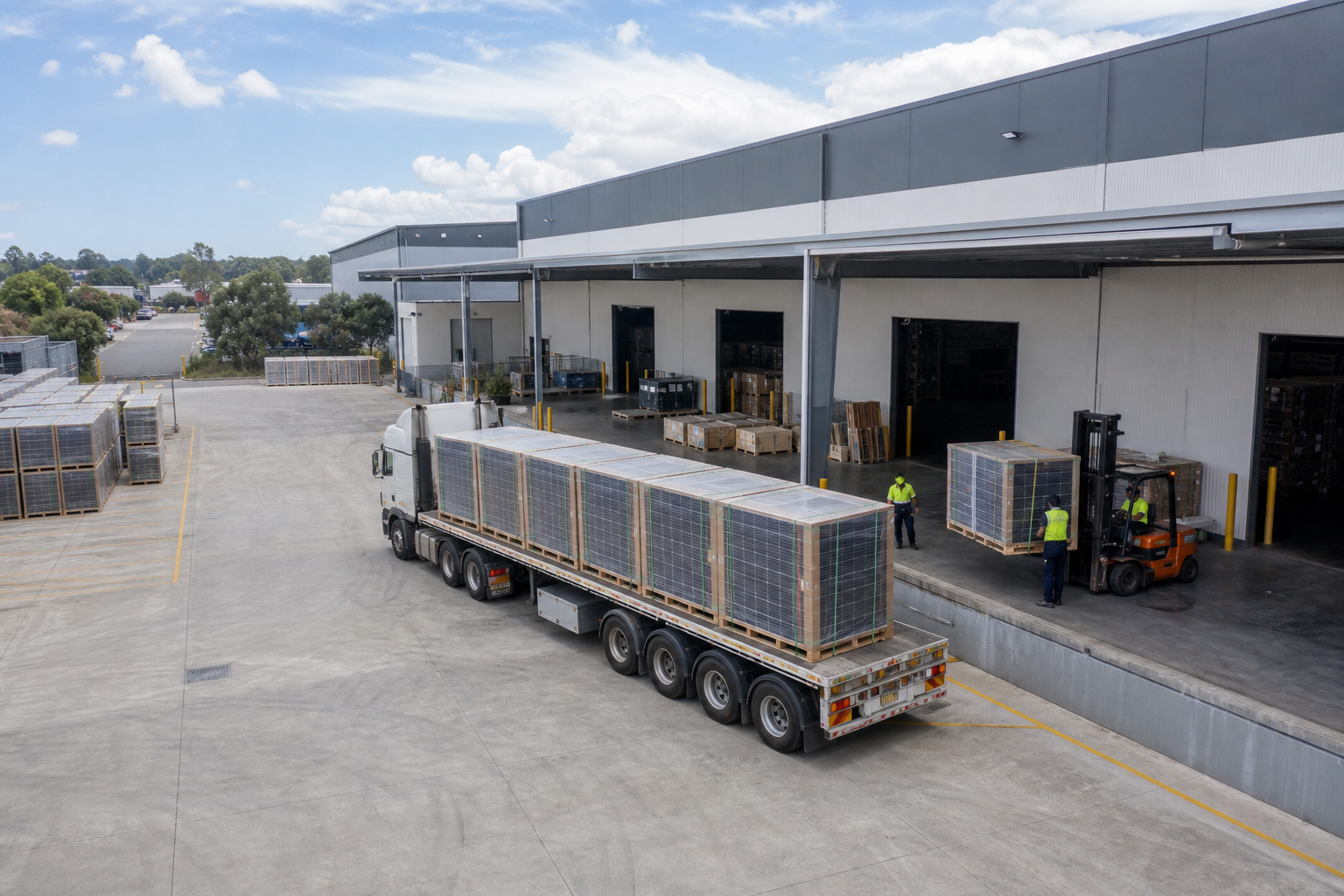 Large scale flat roof commercial solar modules layout